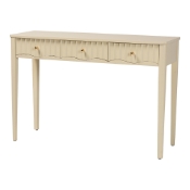 bali & pari Leeba Console Table - 3-Drawer Accent Table with Fluted Wood and Scalloped Framing for Living Room, Hallway, or Entryway